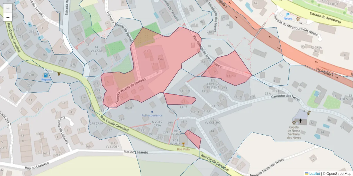 Mapa detalhado do código postal 9060-371 com limites, códigos postais vizinhos e agências dos correios