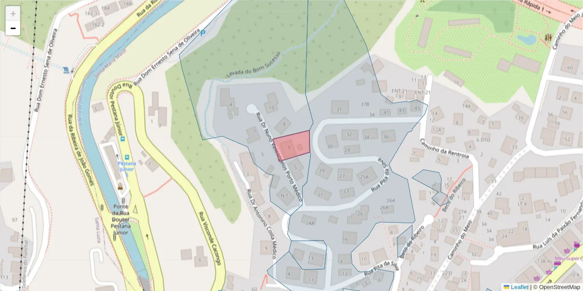Mapa detalhado do código postal 9060-372 com limites, códigos postais vizinhos e agências dos correios