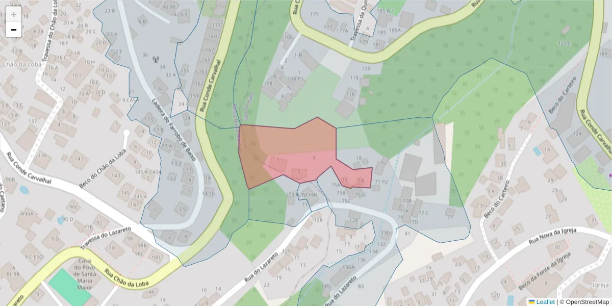 Mapa detalhado do código postal 9060-376 com limites, códigos postais vizinhos e agências dos correios