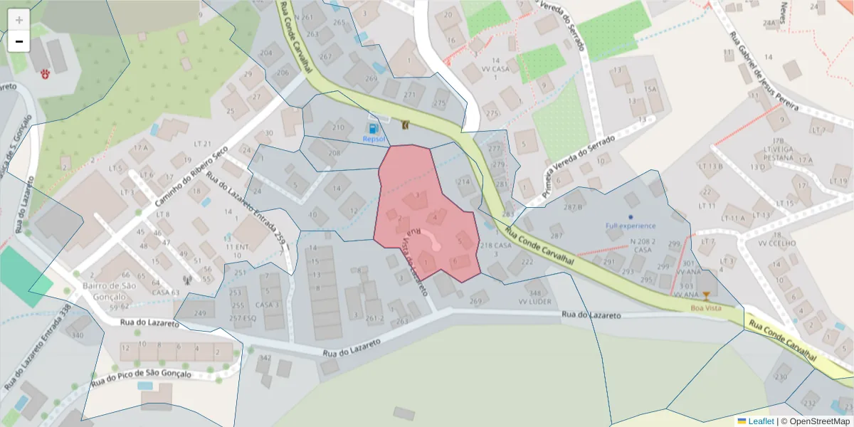 Mapa detalhado do código postal 9060-385 com limites, códigos postais vizinhos e agências dos correios