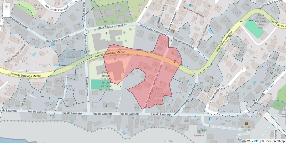 Mapa detalhado do código postal 9060-393 com limites, códigos postais vizinhos e agências dos correios