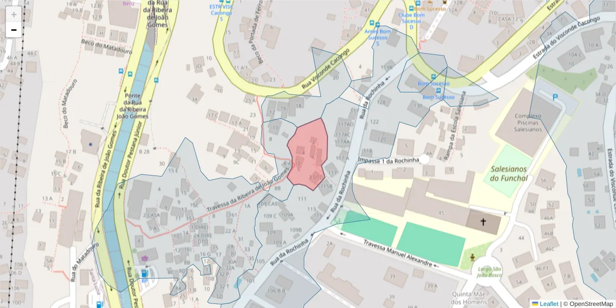 Mapa detalhado do código postal 9060-394 com limites, códigos postais vizinhos e agências dos correios
