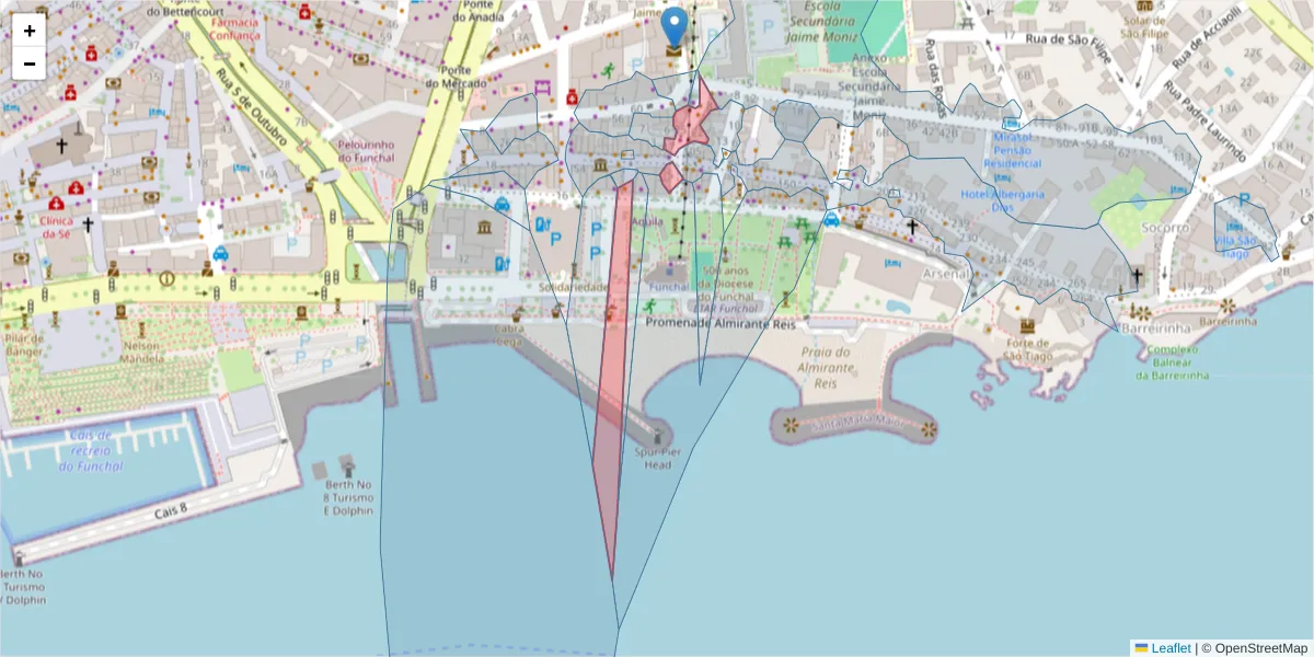 Mapa detalhado do código postal 9060-397 com limites, códigos postais vizinhos e agências dos correios