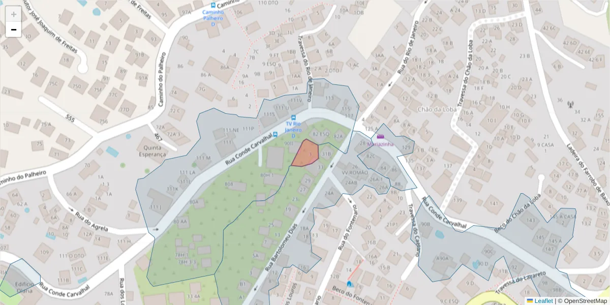 Mapa detalhado do código postal 9060-398 com limites, códigos postais vizinhos e agências dos correios