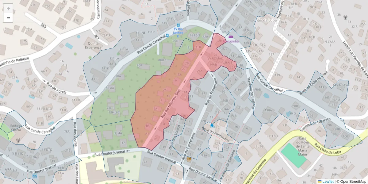 Mapa detalhado do código postal 9060-399 com limites, códigos postais vizinhos e agências dos correios