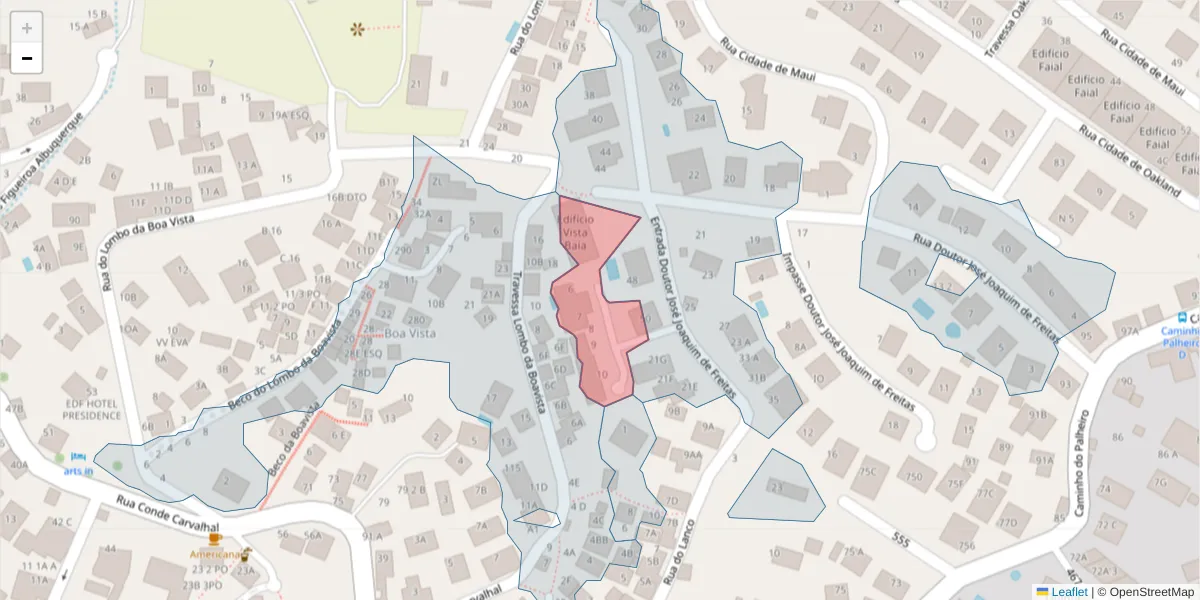 Mapa detalhado do código postal 9060-412 com limites, códigos postais vizinhos e agências dos correios