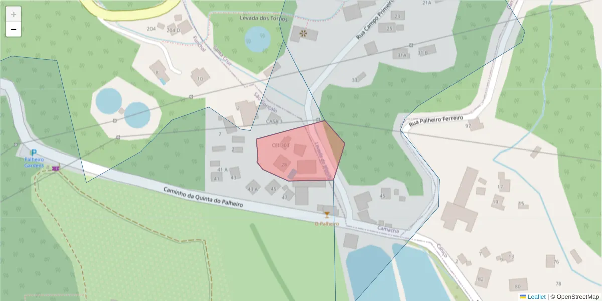 Mapa detalhado do código postal 9060-418 com limites, códigos postais vizinhos e agências dos correios