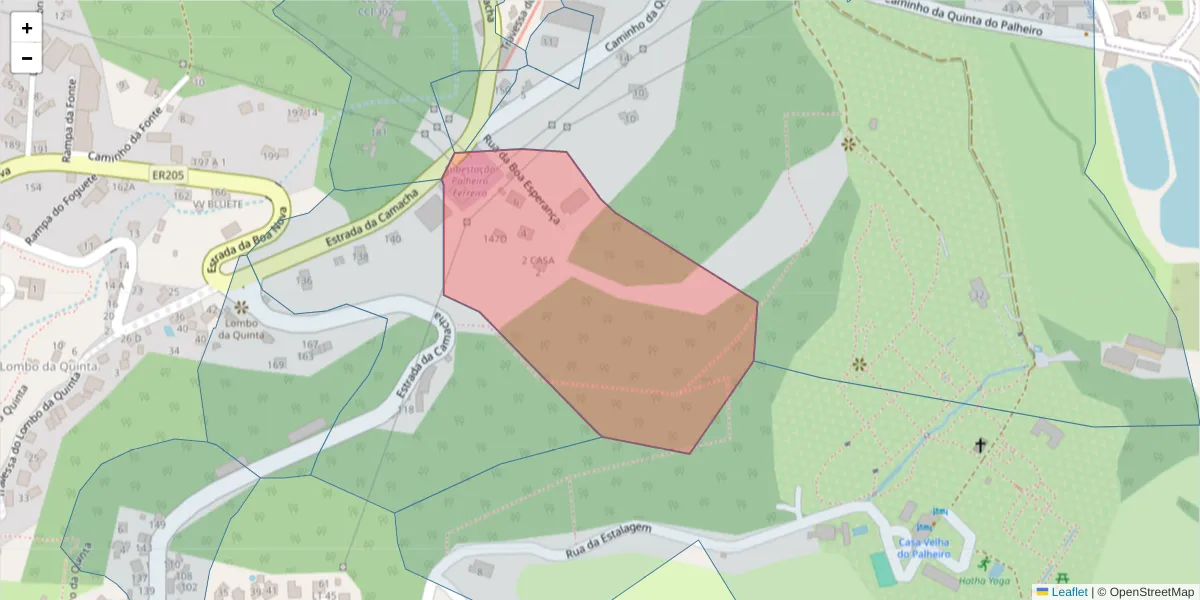 Mapa detalhado do código postal 9060-422 com limites, códigos postais vizinhos e agências dos correios