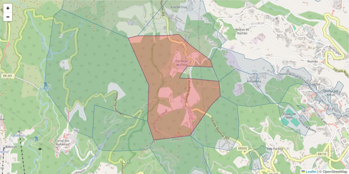 Mapa detalhado do código postal 9060-432 com limites, códigos postais vizinhos e agências dos correios
