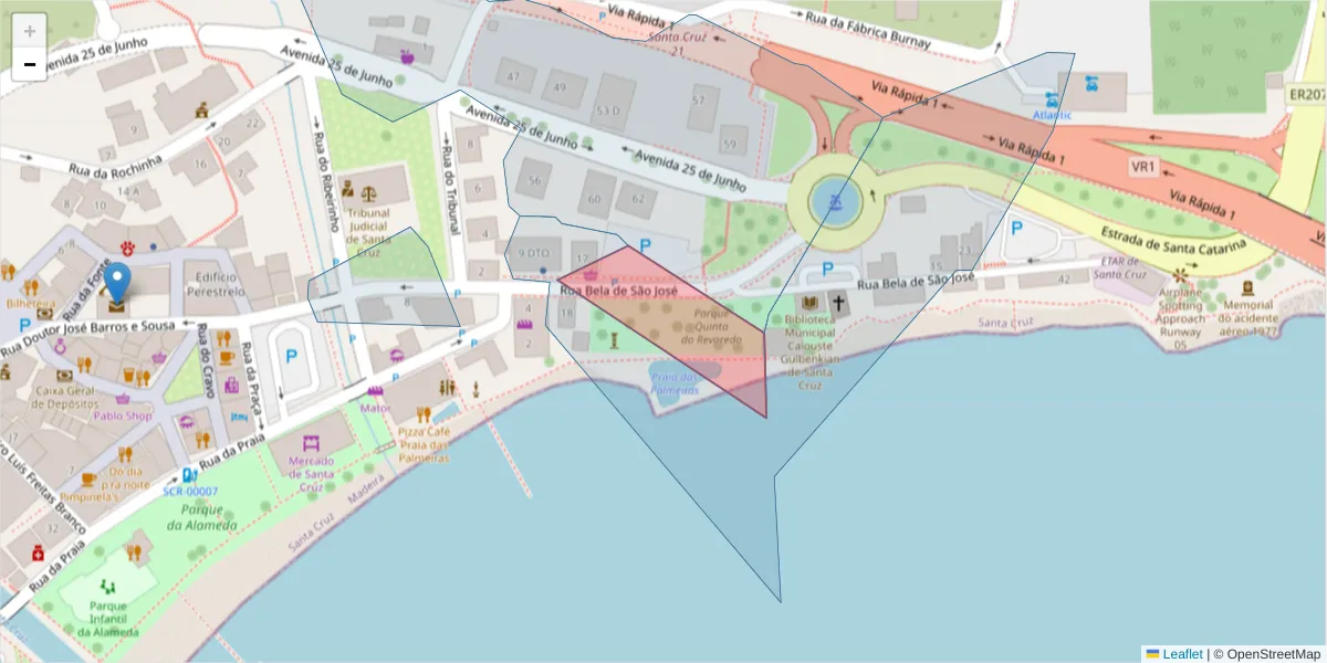 Mapa detalhado do código postal 9100-000 com limites, códigos postais vizinhos e agências dos correios