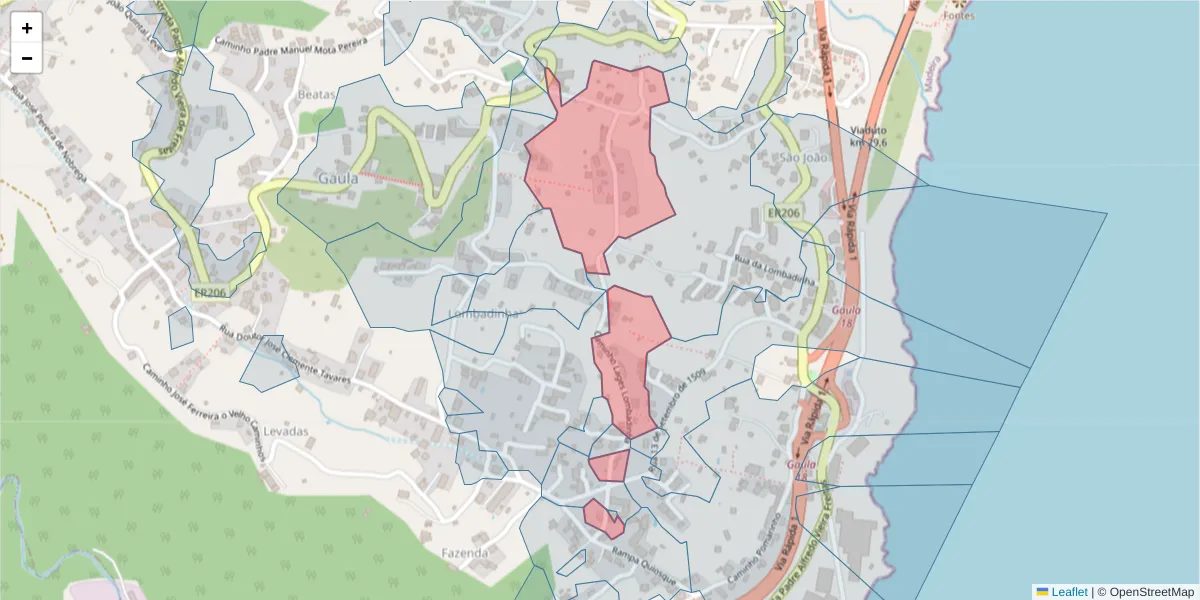Mapa detalhado do código postal 9100-015 com limites, códigos postais vizinhos e agências dos correios
