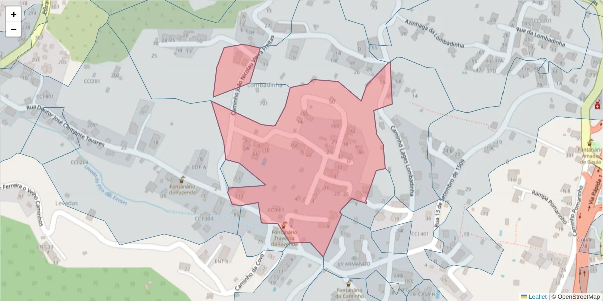 Mapa detalhado do código postal 9100-020 com limites, códigos postais vizinhos e agências dos correios