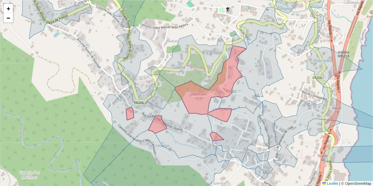 Mapa detalhado do código postal 9100-062 com limites, códigos postais vizinhos e agências dos correios