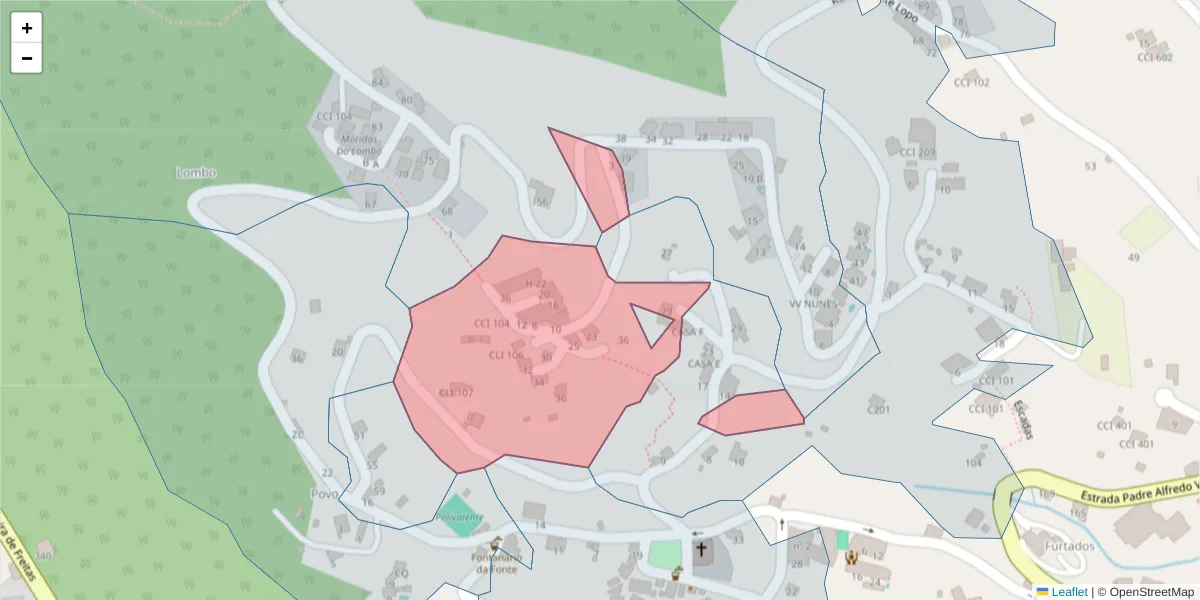 Mapa detalhado do código postal 9100-063 com limites, códigos postais vizinhos e agências dos correios