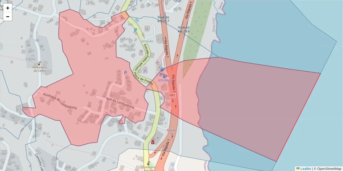 Mapa detalhado do código postal 9100-064 com limites, códigos postais vizinhos e agências dos correios