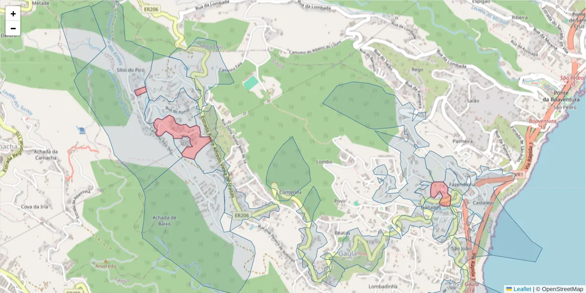 Mapa detalhado do código postal 9100-066 com limites, códigos postais vizinhos e agências dos correios
