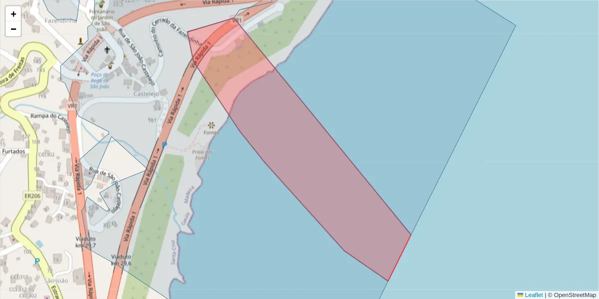 Mapa detalhado do código postal 9100-072 com limites, códigos postais vizinhos e agências dos correios