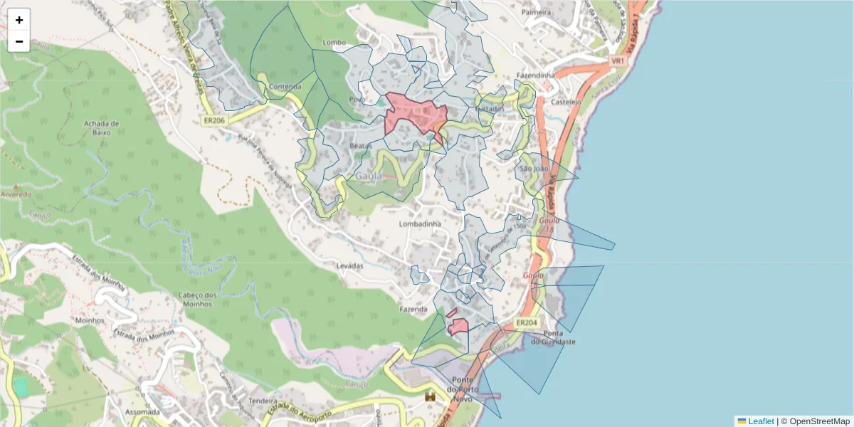 Mapa detalhado do código postal 9100-078 com limites, códigos postais vizinhos e agências dos correios