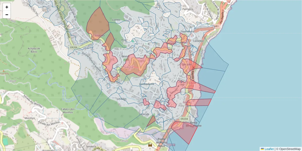 Mapa detalhado do código postal 9100-079 com limites, códigos postais vizinhos e agências dos correios