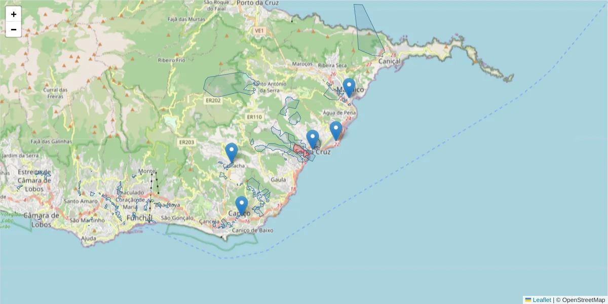 Mapa detalhado do código postal 9100-131 com limites, códigos postais vizinhos e agências dos correios
