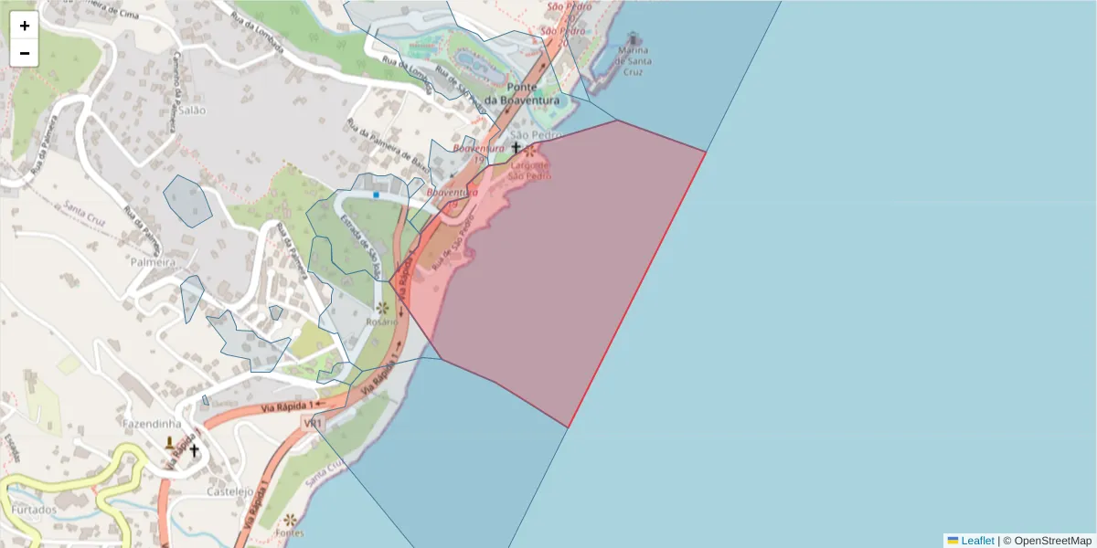 Mapa detalhado do código postal 9100-143 com limites, códigos postais vizinhos e agências dos correios