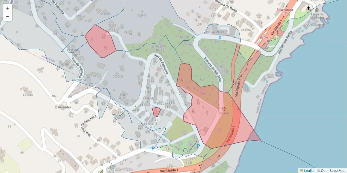 Mapa detalhado do código postal 9100-146 com limites, códigos postais vizinhos e agências dos correios