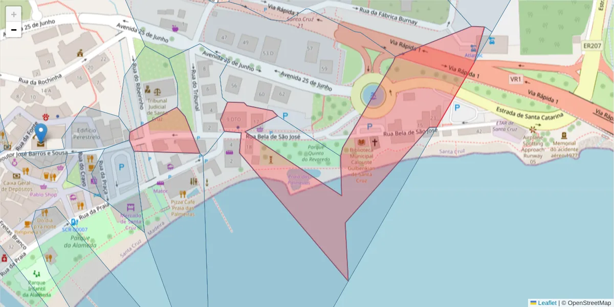 Mapa detalhado do código postal 9100-151 com limites, códigos postais vizinhos e agências dos correios