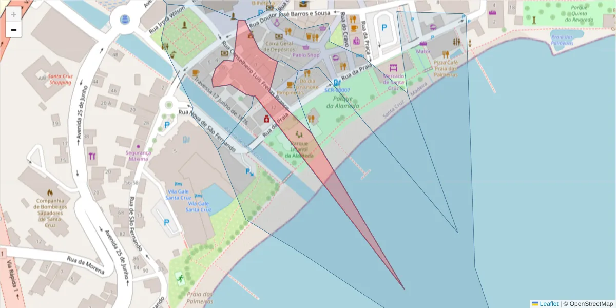 Mapa detalhado do código postal 9100-154 com limites, códigos postais vizinhos e agências dos correios