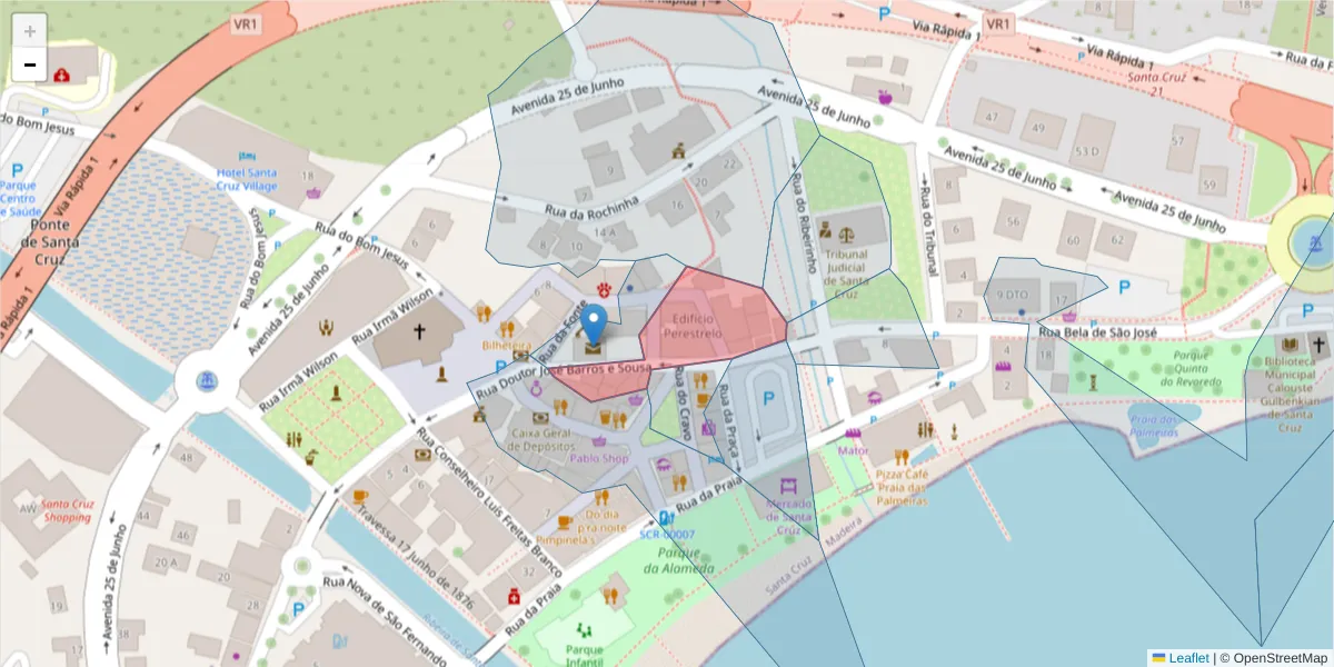 Mapa detalhado do código postal 9100-158 com limites, códigos postais vizinhos e agências dos correios