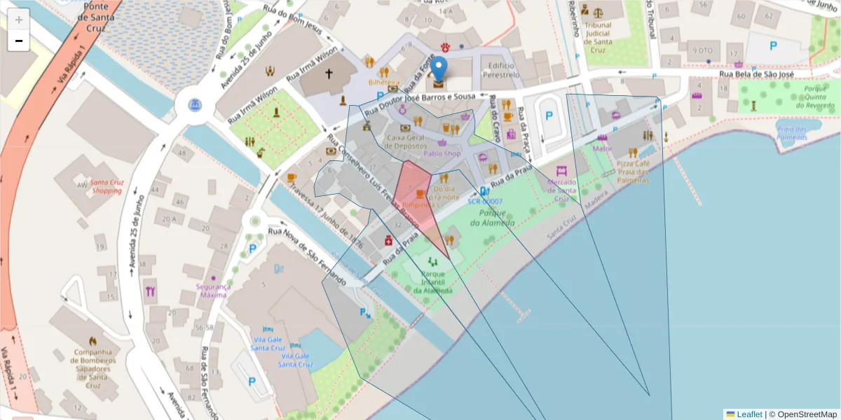 Mapa detalhado do código postal 9100-172 com limites, códigos postais vizinhos e agências dos correios