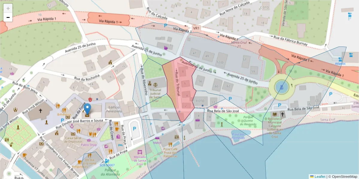 Mapa detalhado do código postal 9100-176 com limites, códigos postais vizinhos e agências dos correios