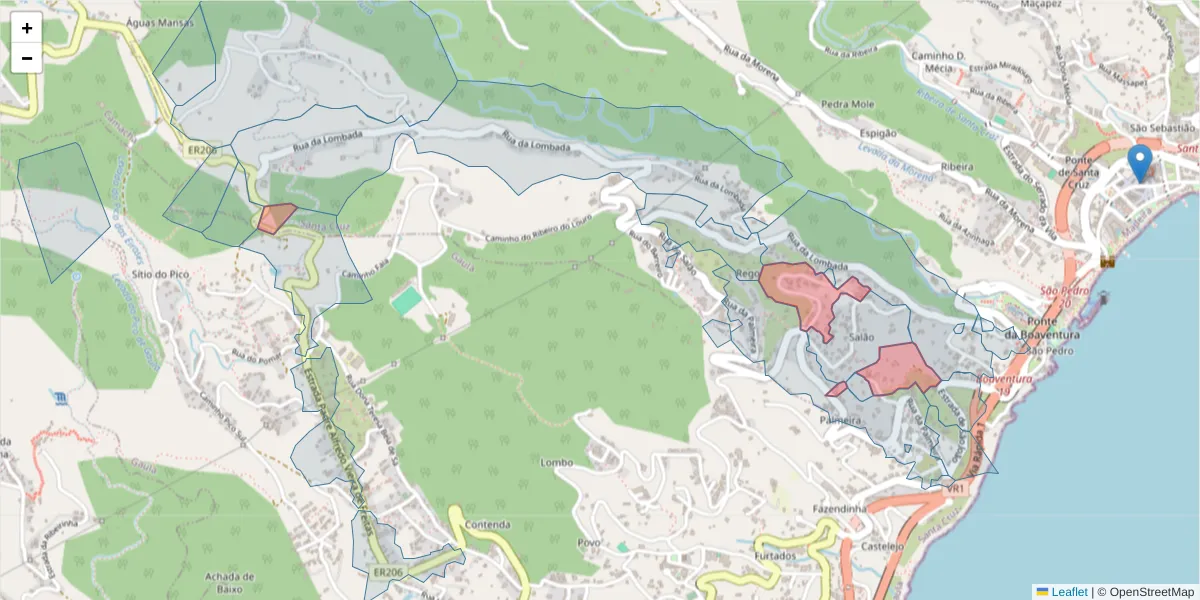 Mapa detalhado do código postal 9100-194 com limites, códigos postais vizinhos e agências dos correios