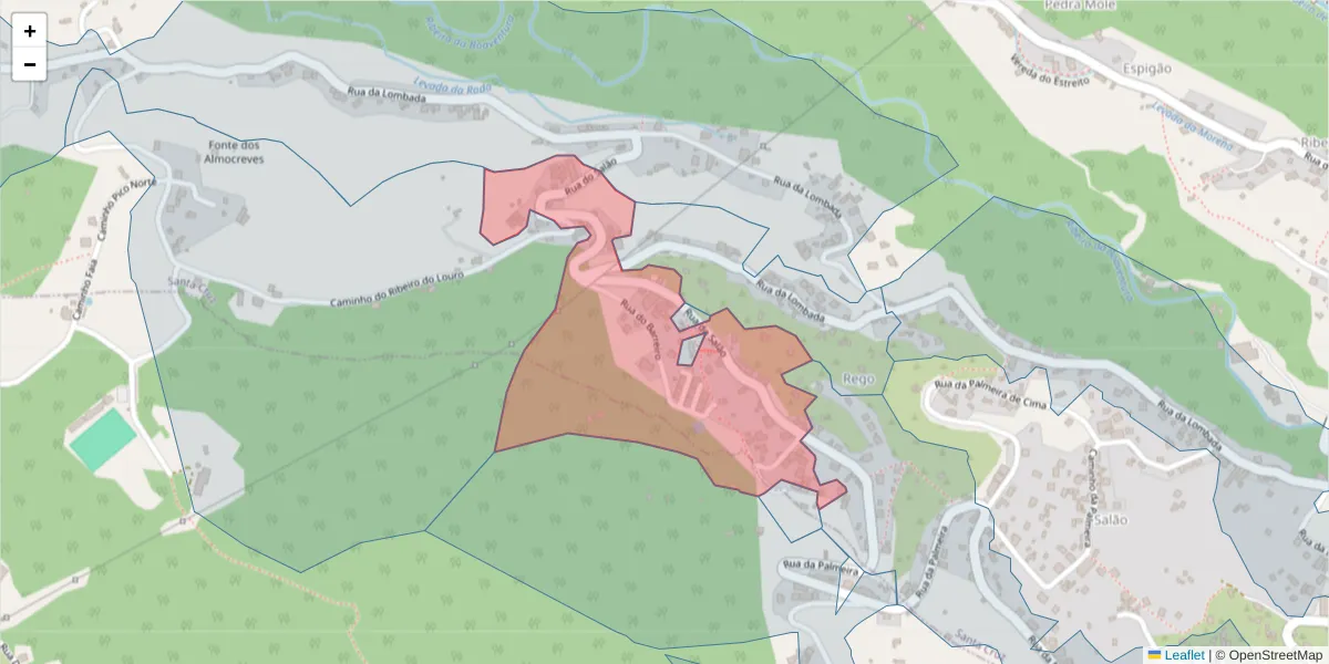 Mapa detalhado do código postal 9100-214 com limites, códigos postais vizinhos e agências dos correios