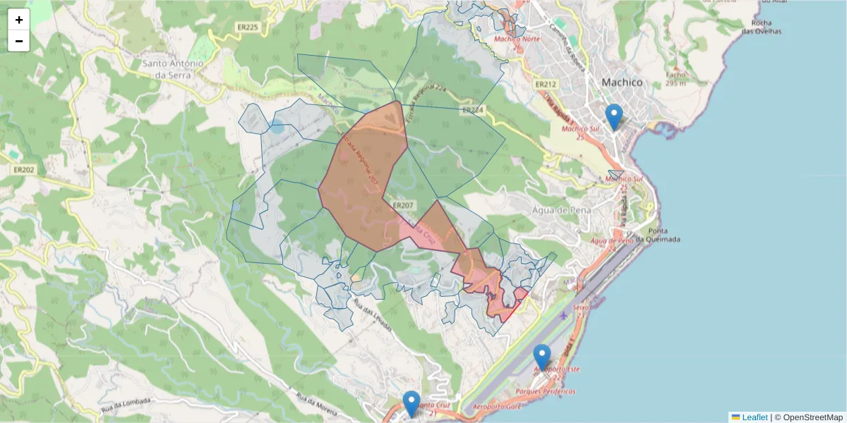 Mapa detalhado do código postal 9100-222 com limites, códigos postais vizinhos e agências dos correios