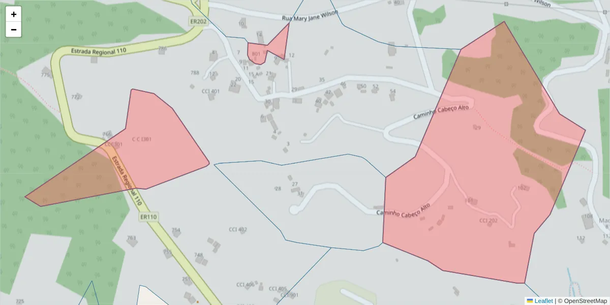 Mapa detalhado do código postal 9100-264 com limites, códigos postais vizinhos e agências dos correios