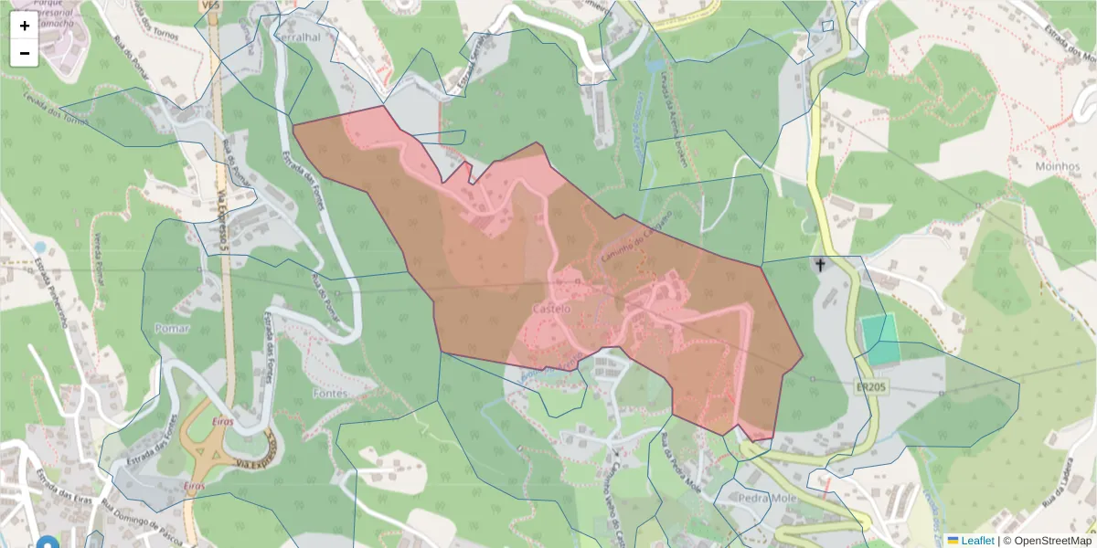 Mapa detalhado do código postal 9125-004 com limites, códigos postais vizinhos e agências dos correios