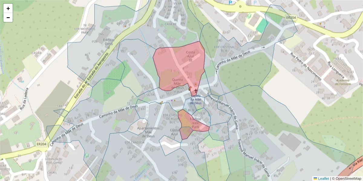Mapa detalhado do código postal 9125-006 com limites, códigos postais vizinhos e agências dos correios