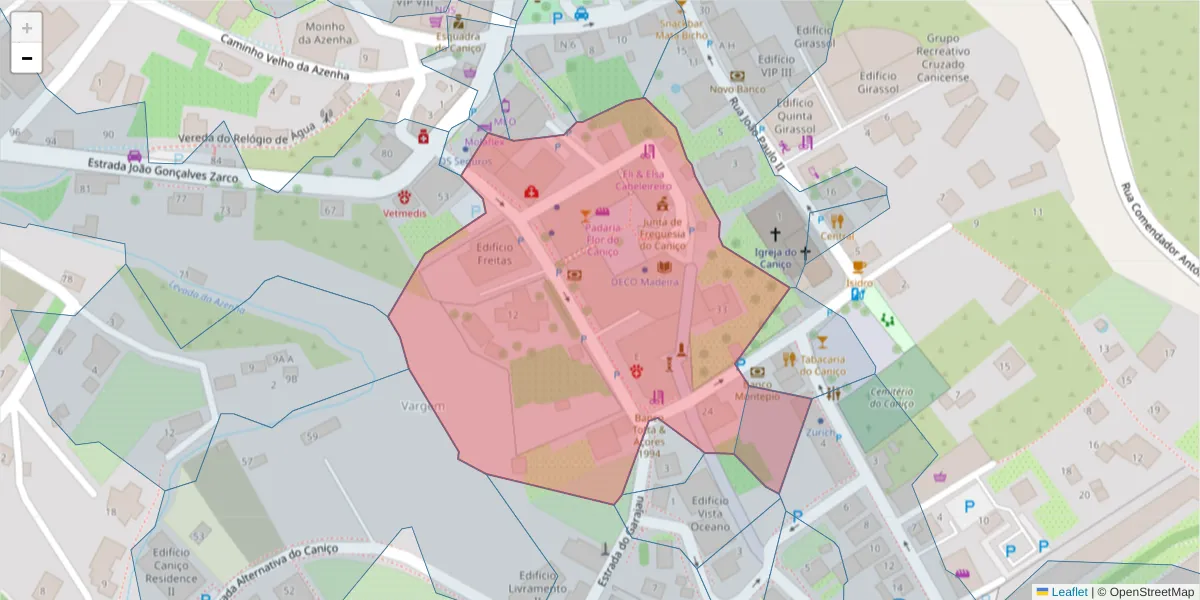 Mapa detalhado do código postal 9125-014 com limites, códigos postais vizinhos e agências dos correios