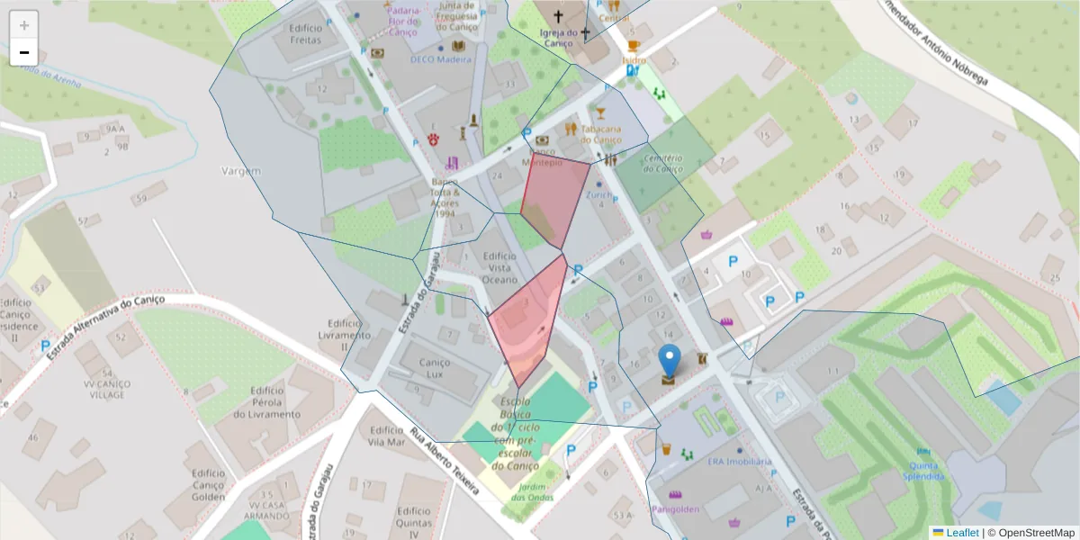 Mapa detalhado do código postal 9125-016 com limites, códigos postais vizinhos e agências dos correios