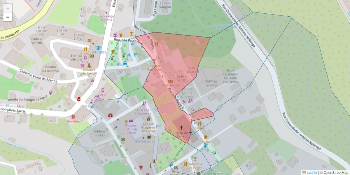 Mapa detalhado do código postal 9125-019 com limites, códigos postais vizinhos e agências dos correios