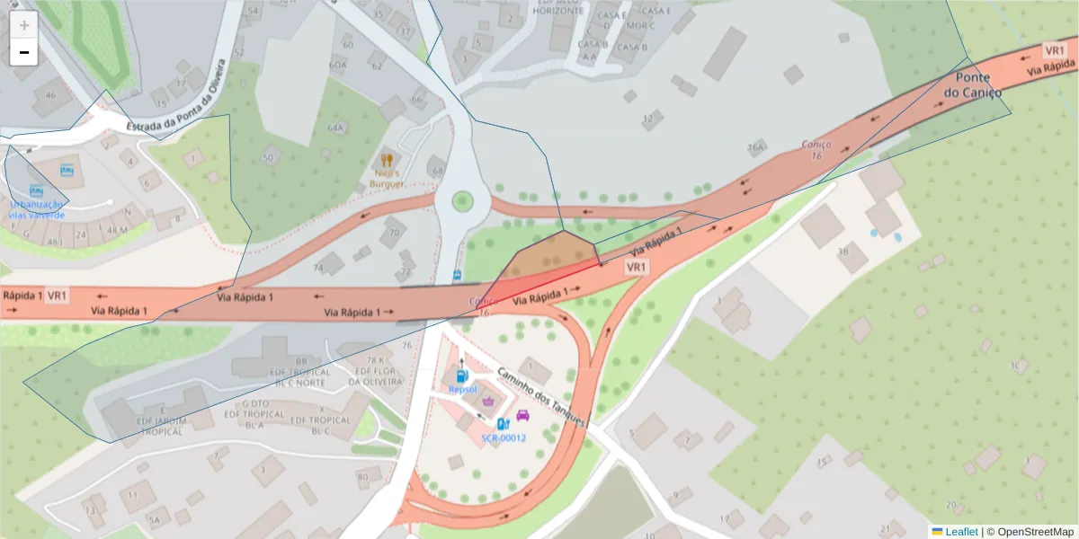 Mapa detalhado do código postal 9125-037 com limites, códigos postais vizinhos e agências dos correios