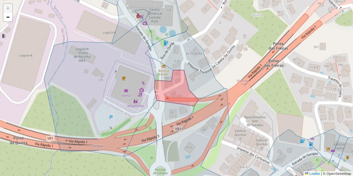 Mapa detalhado do código postal 9125-053 com limites, códigos postais vizinhos e agências dos correios