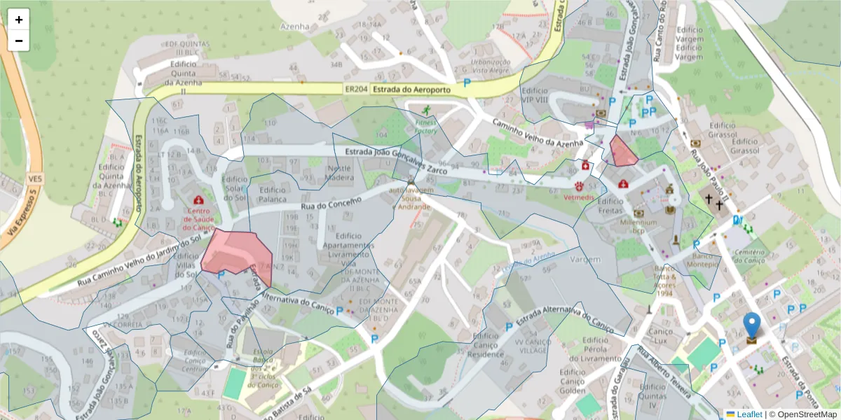 Mapa detalhado do código postal 9125-068 com limites, códigos postais vizinhos e agências dos correios