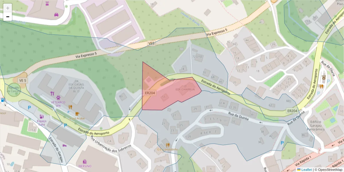 Mapa detalhado do código postal 9125-087 com limites, códigos postais vizinhos e agências dos correios