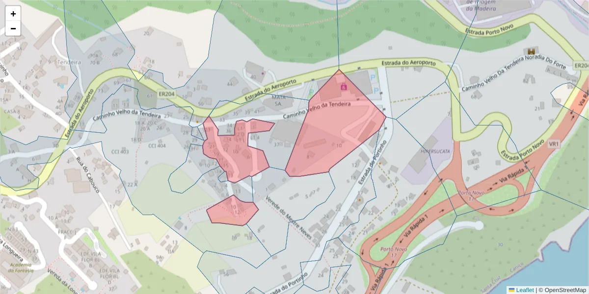 Mapa detalhado do código postal 9125-093 com limites, códigos postais vizinhos e agências dos correios