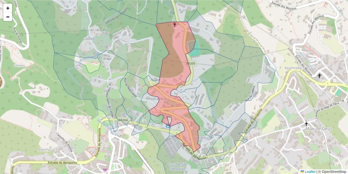 Mapa detalhado do código postal 9125-096 com limites, códigos postais vizinhos e agências dos correios