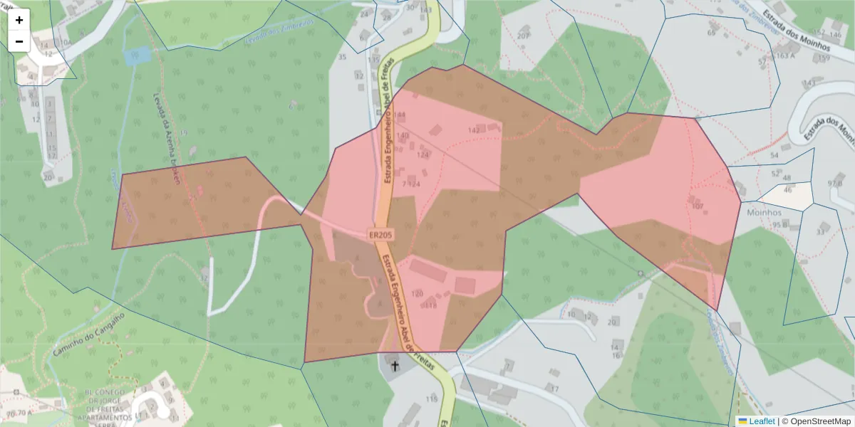 Mapa detalhado do código postal 9125-097 com limites, códigos postais vizinhos e agências dos correios