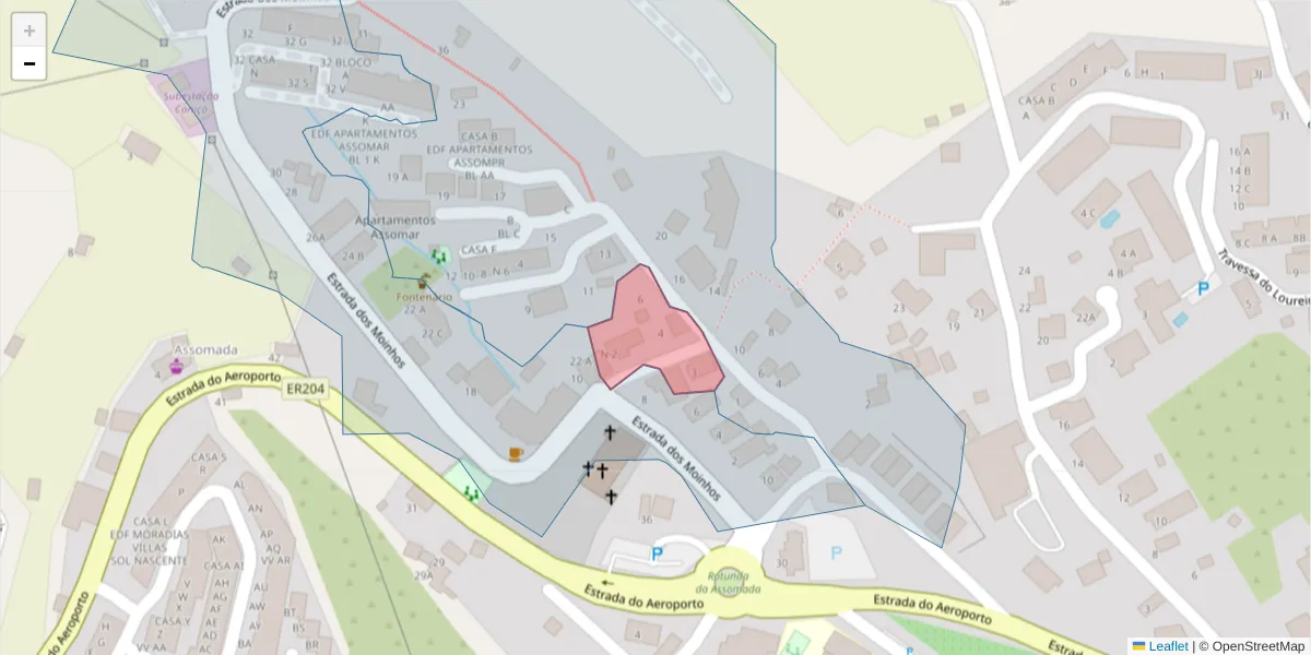 Mapa detalhado do código postal 9125-106 com limites, códigos postais vizinhos e agências dos correios