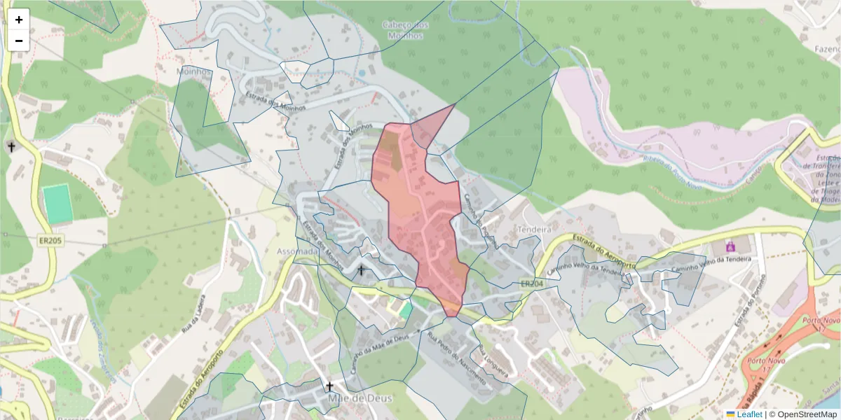Mapa detalhado do código postal 9125-112 com limites, códigos postais vizinhos e agências dos correios