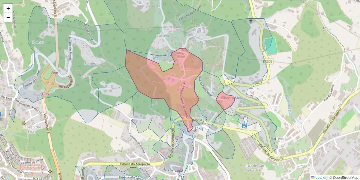 Mapa detalhado do código postal 9125-117 com limites, códigos postais vizinhos e agências dos correios